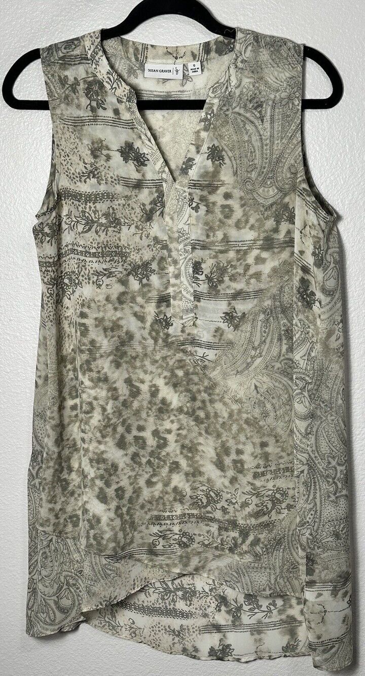 Susan Graver Women's Multicolor Sheer Top Sleeveless Hi-Lo Tunic V-Neck Size 6